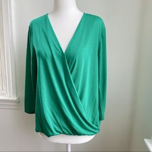 Surplice Green Long Sleeve Blouse